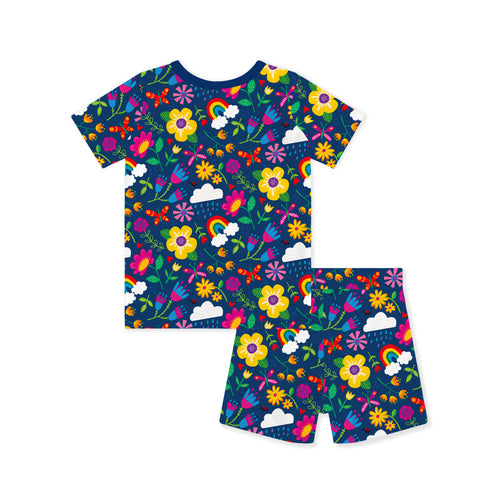 Sunny Rainbow Garden and Playful Petals Kids Bamboo Two-Piece Pajama Short Sleeve Set