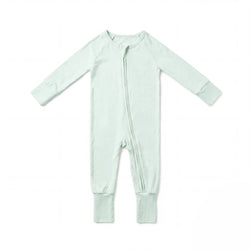 Sage Green Solid Bamboo Zipper Romper Pajamas
