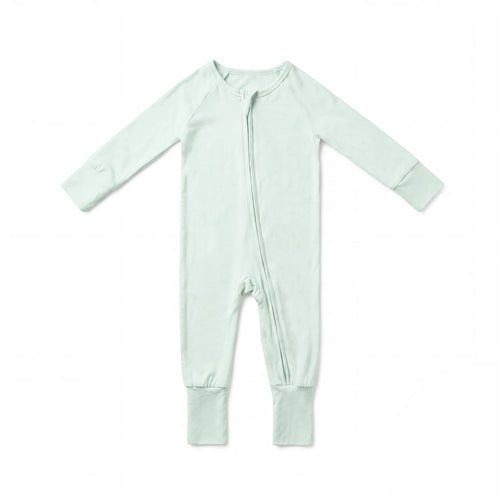 Sage Green Solid Bamboo Zipper Romper Pajamas