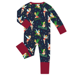 Christmas Sparkle Fairy Pals on Midnight Blue Baby Bamboo Zipper Romper Pajamas