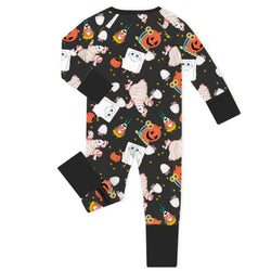 Halloween Smiley Sponge Friends and Pumpkin Baby Bamboo Zipper Romper Pajamas