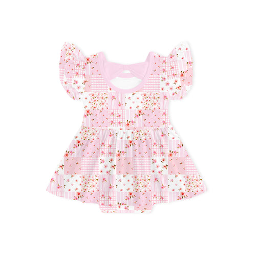 Valentine Floral Quilt Long Sleeve Twirl Dress With Bodysuit