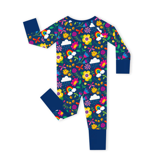 Sunny Rainbow Garden and Playful Petals Bamboo Zipper Romper Pajamas