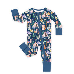 Nature Camping Night Bamboo Zipper Romper Pajamas