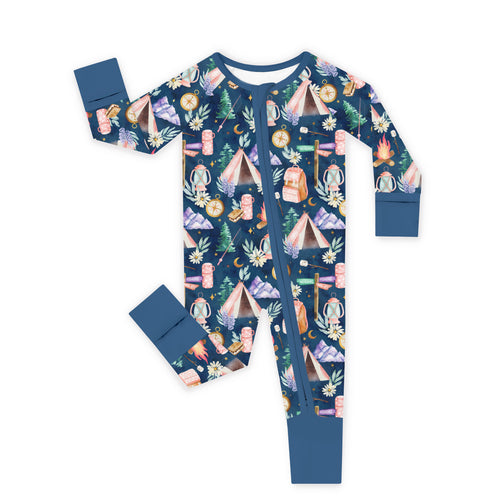 Nature Camping Night Bamboo Zipper Romper Pajamas
