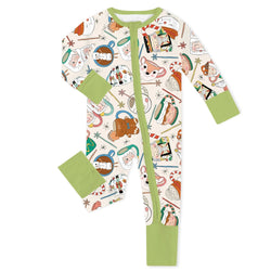 Christmas Mug Print Baby Bamboo Zipper Romper Pajamas