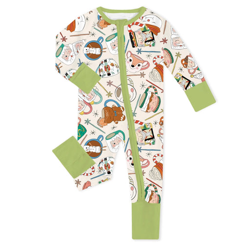 Christmas Mug Print Baby Bamboo Zipper Romper Pajamas