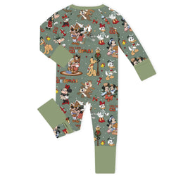 Christmas Merry Mouse & Pup Squirrel Pals on Sage Baby Bamboo Zipper Romper Pajamas