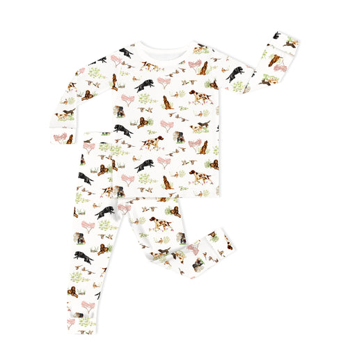Hunting Puppy Dog and Game Bird Kids Bamboo Two-Piece Pajama Set