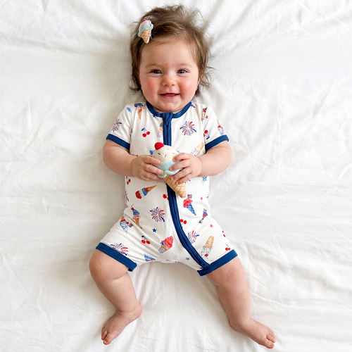 4th of July Ice Cream and Fireworks Short Bamboo Zippy Baby Romper