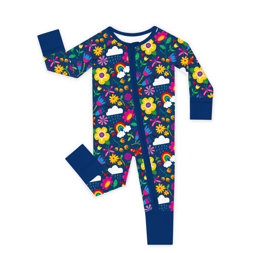 Sunny Rainbow Garden and Playful Petals Bamboo Zipper Romper Pajamas