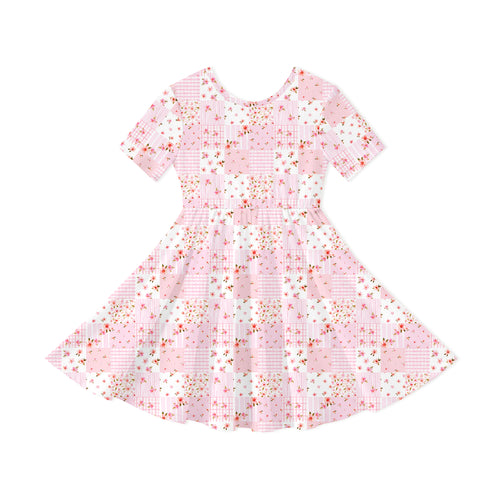 Valentine Floral Quilt Kid Bamboo Long Sleeve Dress