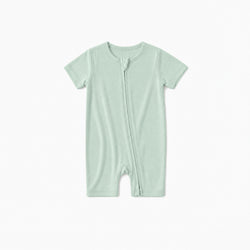 Sage Green Solid Baby Bamboo Short Zipper Romper Pajamas