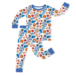 Playful Sports and Sweet Bow Lip Blue Kids Bamboo Two-Piece Pajama Set