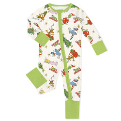Christmas Green Face And Girl Baby Bamboo Zipper Romper Pajamas