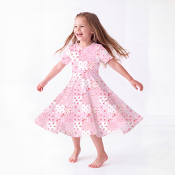 Valentine Floral Quilt Kid Bamboo Long Sleeve Dress