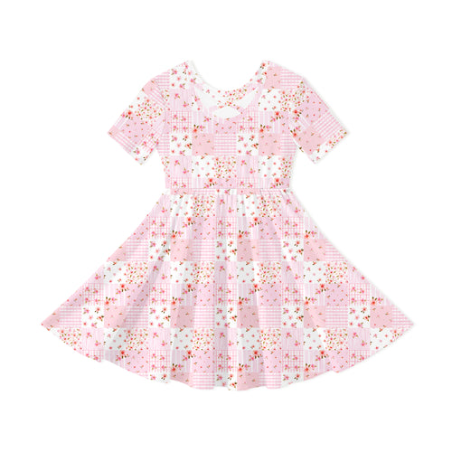 Valentine Floral Quilt Kid Bamboo Long Sleeve Dress