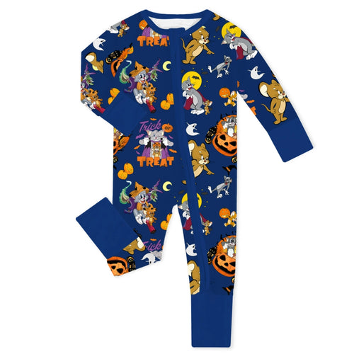 Halloween Cat And Mouse Baby Bamboo Zipper Romper Pajamas