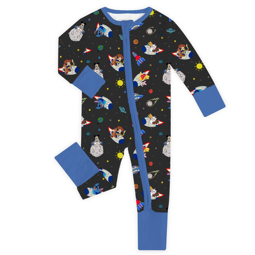 Cosmic Pals Blue Bamboo Zipper Romper Pajamas