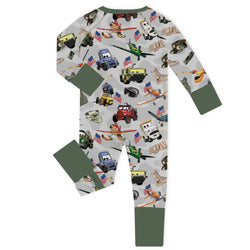 Camo Adventure Car and Airplane Baby Bamboo Zipper Romper Pajamas