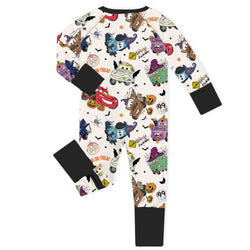 Halloween Car Pumpkin White Baby Bamboo Zipper Romper Pajamas