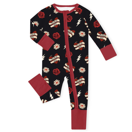 Mama's Boy Vintage Tattoo Maroon Bamboo Zipper Romper Pajamas