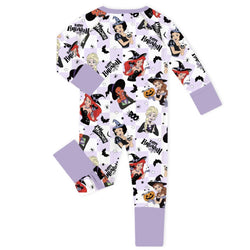 Halloween Princess Pumpkin Spider Purple Check Baby Bamboo Zipper Romper Pajamas