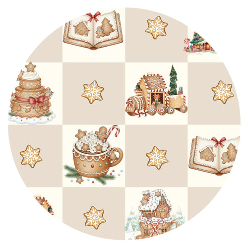Christmas Gingerbread Village Beige Bamboo Zipper Romper Pajamas