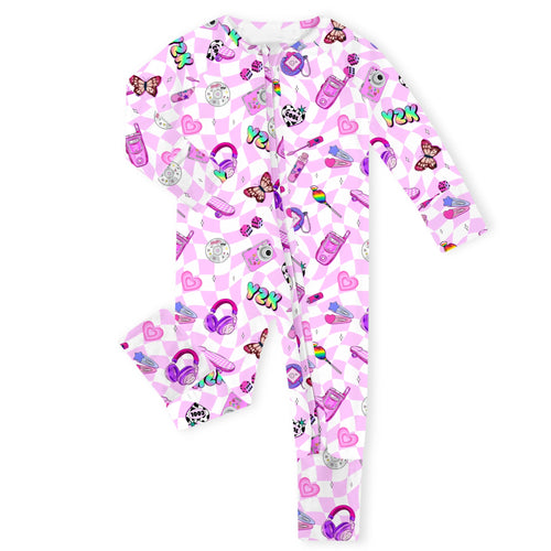 Y2K Pink Pop Bamboo Convertible Pink Bamboo Zipper Romper Pajamas