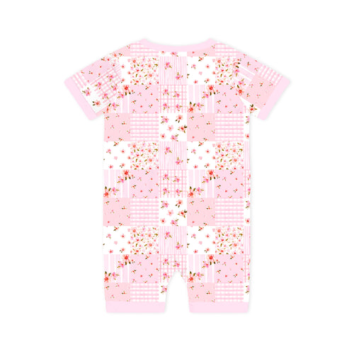 Valentine Floral Quilt Baby Bamboo Short Zipper Romper Pajamas