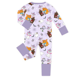 Halloween Midnight Cats and Spider Baby Bamboo Zipper Romper Pajamas