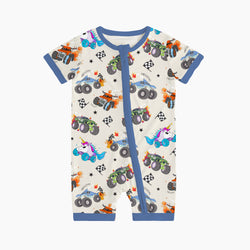 Monster Jam Truck Baby Bamboo Short Zipper Romper Pajamas