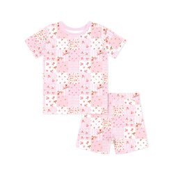 Valentine Floral Quilt Kids Bamboo Two-Piece Pajama Short Sleeve Set