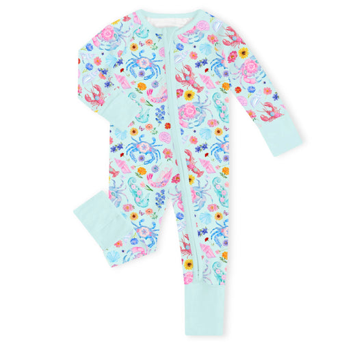 Ocean Coastal Blooms Blue Bamboo Zipper Romper Pajamas
