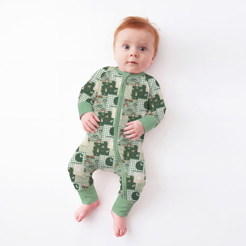 Heritage Farmstead Green Bamboo Zipper Romper Pajamas