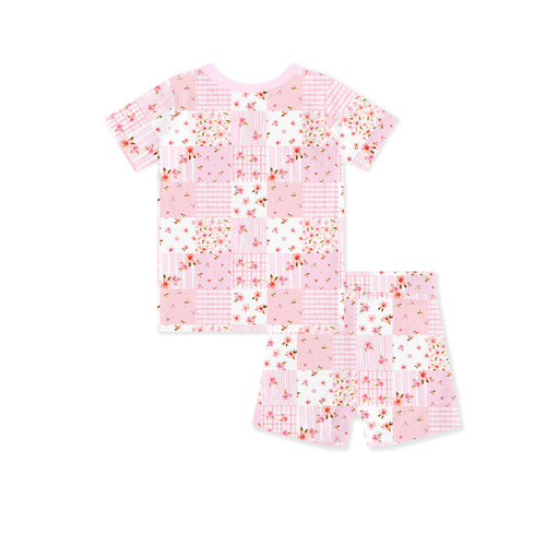 Valentine Floral Quilt Kids Bamboo Two-Piece Pajama Short Sleeve Set