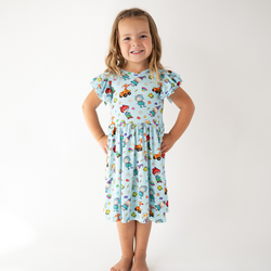 Naughty Diaper Family Dinosaur Kids Bamboo Short Sleeves Dress