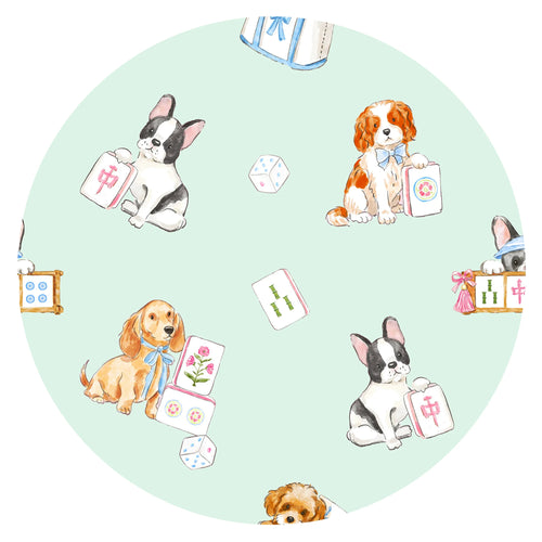 Lucky Mahjong Pups Bamboo Zipper Romper Pajamas