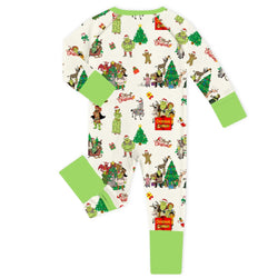 Christmas Green Swamp Monster Family Celebration Baby Bamboo Zipper Romper Pajamas