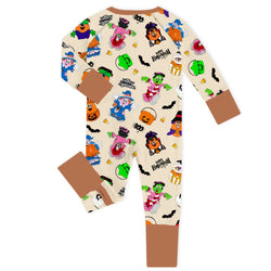 Halloween Colorful Buckets and Fast-food Friends Baby Bamboo Zipper Romper Pajamas