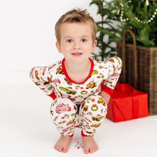 Christmas Cartoon Car Kids Bamboo Two-Piece Pajama Set
