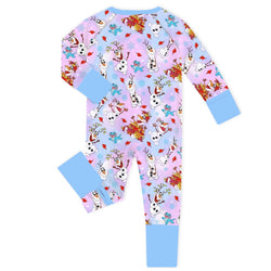 Christmas Big Face Snowman Multicolor Baby Bamboo Zipper Romper Pajamas