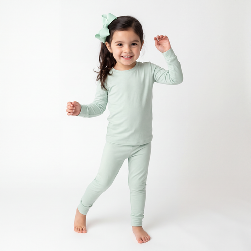 Sage Green Solid Kids Bamboo Two-Piece Pajama Set