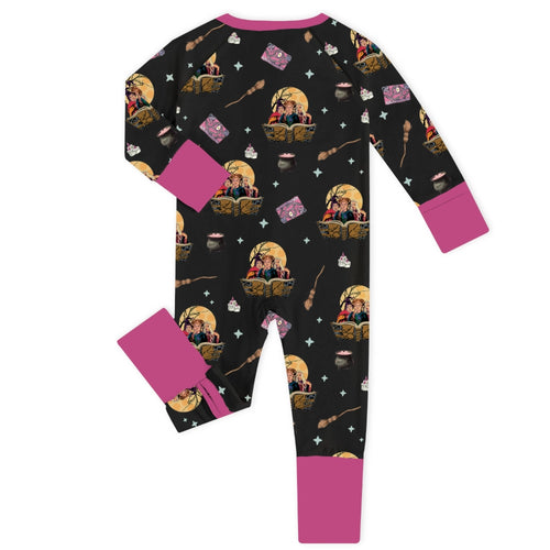 Halloween Witch Sisters Magic Book Baby Bamboo Zipper Romper Pajamas