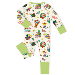 Christmas Green Naughty and Friends Baby Bamboo Zipper Romper Pajamas