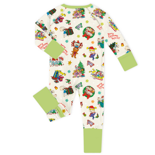 Christmas Green Naughty and Friends Baby Bamboo Zipper Romper Pajamas