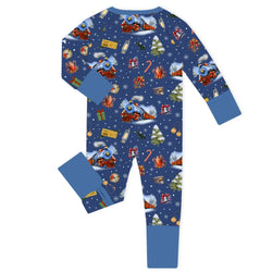 Christmas Snowy Train Adventure and Gift Baby Bamboo Zipper Romper Pajamas
