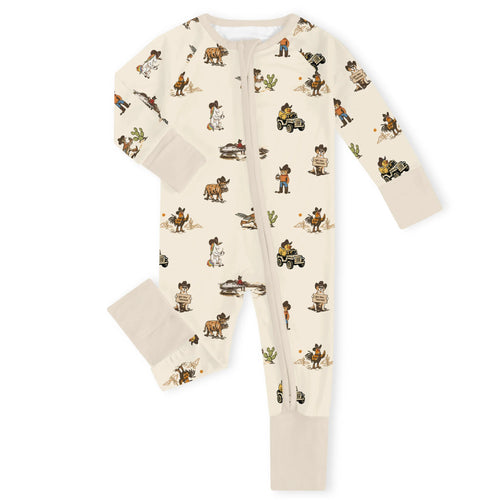 Yeehaw Critters Oatmeal Bamboo Zipper Romper Pajamas