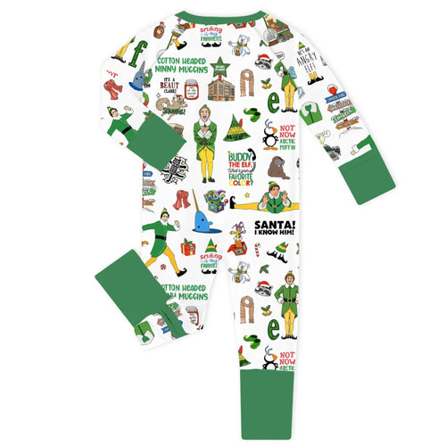 Christmas Little Green Elf Stage Baby Bamboo Zipper Romper Pajamas