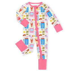 Seaside Market Pink Trim Bamboo Zipper Romper Pajamas